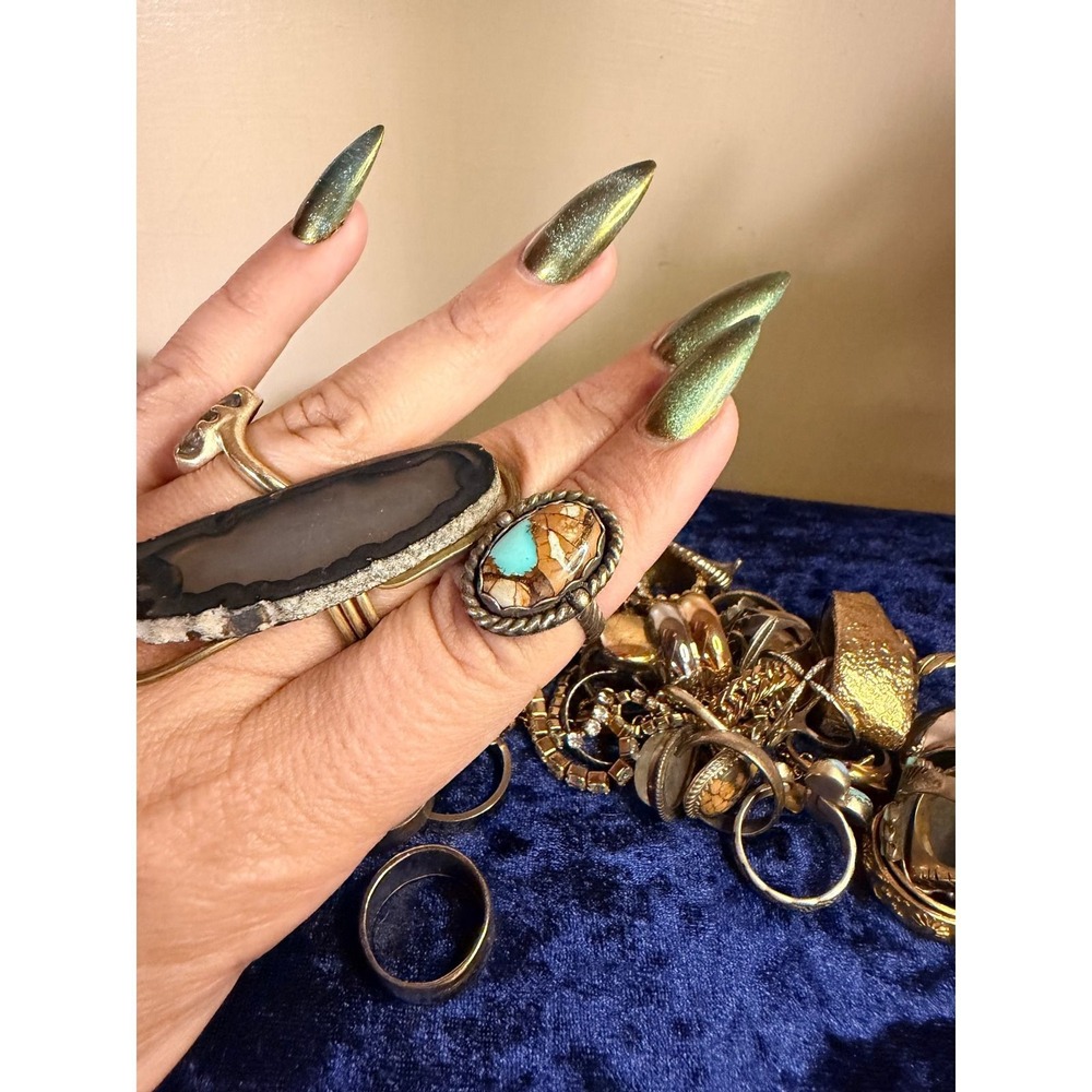 Southwestern Turquoise Copper Matrix Oval Statement Ring Sterling Silver Rope Ba - Picture 2 of 3